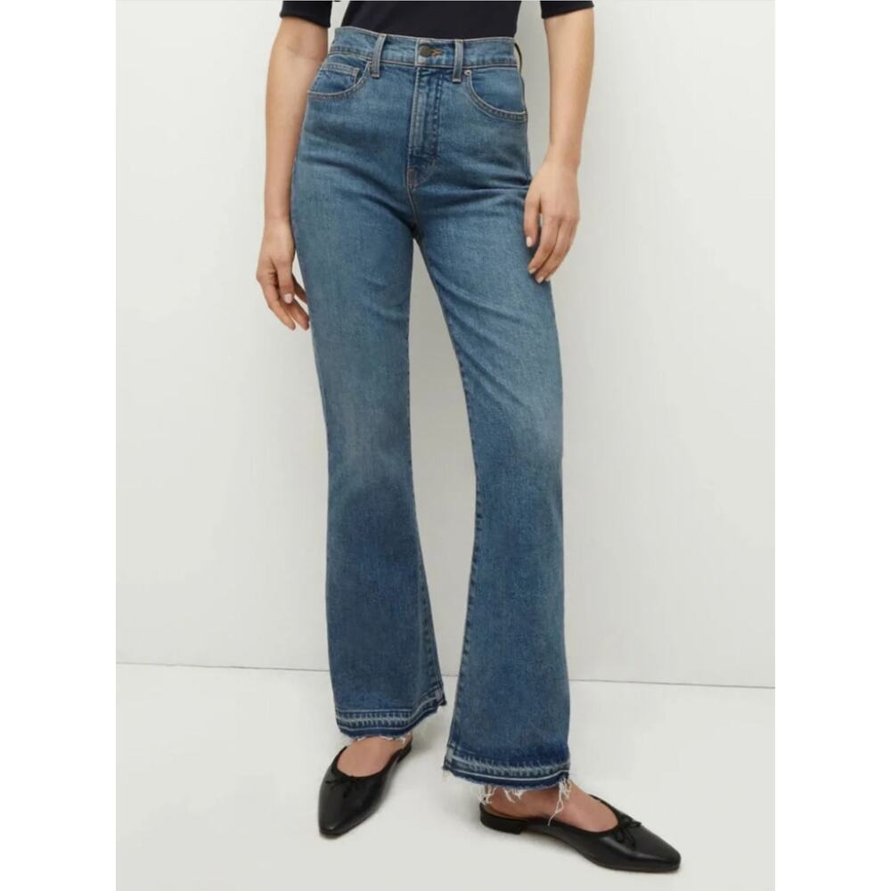 Veronica Beard Carson Ankle Flare Jeans US 26 Blue Denim Let Down Frayed Hem - Picture 3 of 11